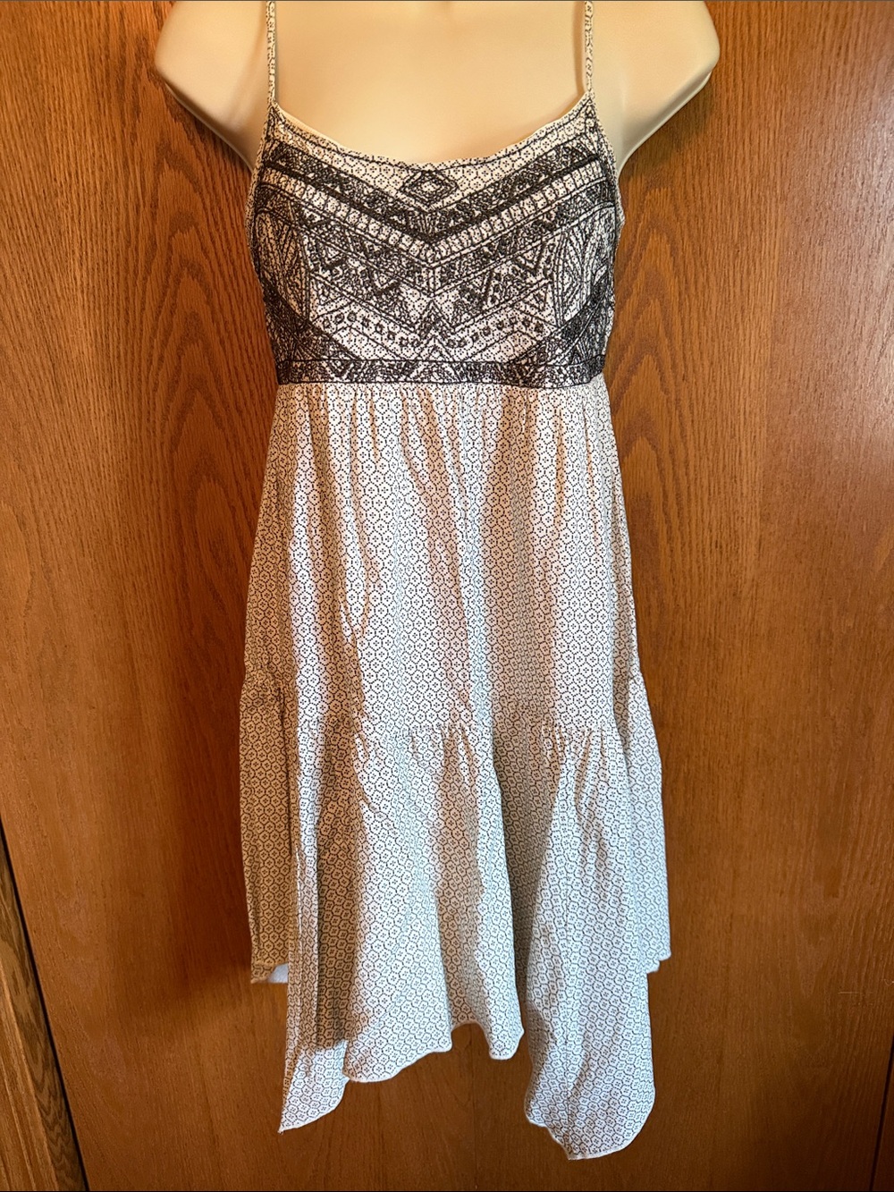 American Eagle Outfitters Black and White Asymmetrical Spaghetti Strap Dress